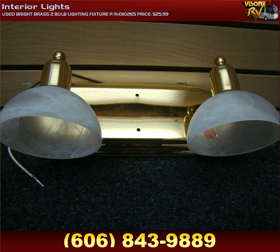 RV Interiors USED BRIGHT BRASS 2 BULB LIGHTING FIXTURE P/NE110265